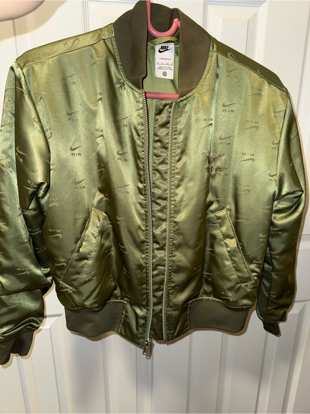 Nike Olive Satin Logo Bomber Jacket - Men